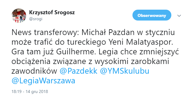 Pazdan blisko ZAGRANICZNEGO transferu